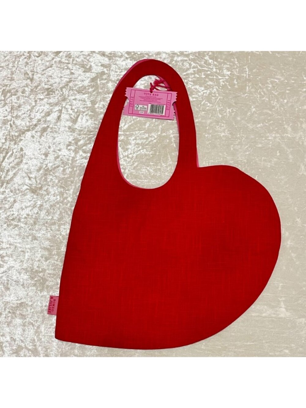 Heart-Shaped Red Tote With Wherefore Art Thou text Inspired By Romeo and Juliet - Picture 3 of 4